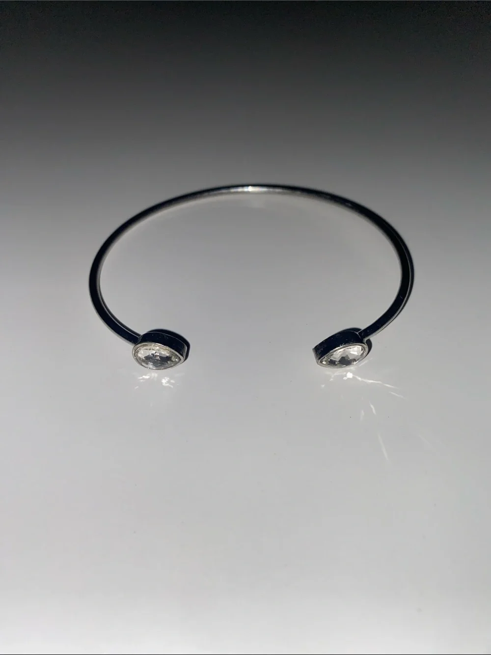 Silver Open Cuff Bracelet with Clear Crystal Ends